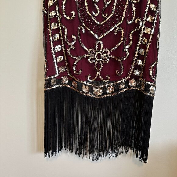 Vintage style burgundy & gold flapper dress - Picture 4 of 4